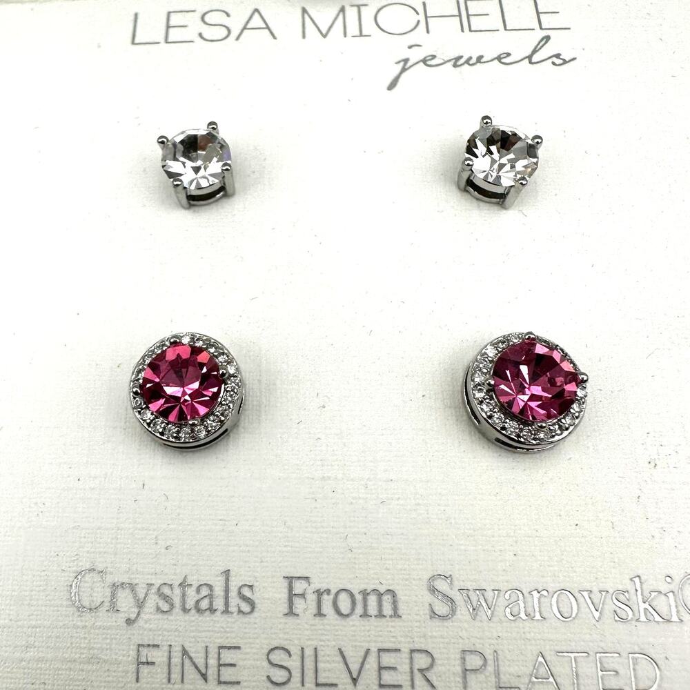 Lesa Michele Swarovski Crystal Earring Set of 2 NIB New NWT Stud Pink Jewelry